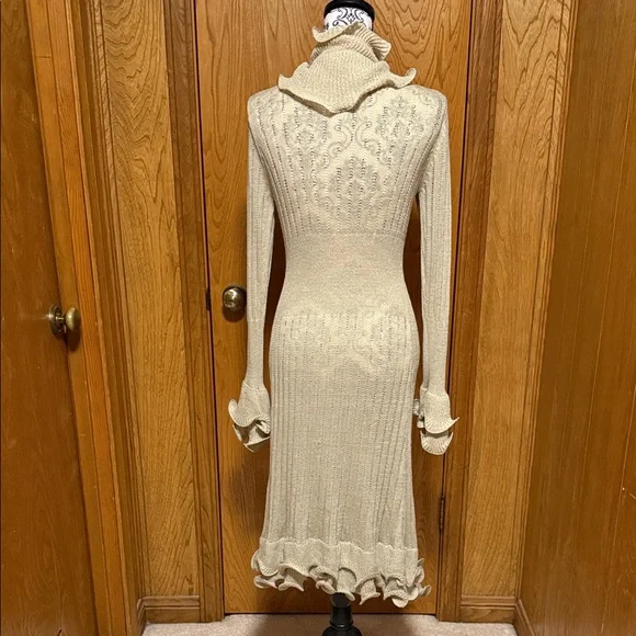 Boston Proper Tan Waterfall Ruffled Longline Cardigan with Ties Lightweight Med - Picture 8 of 11